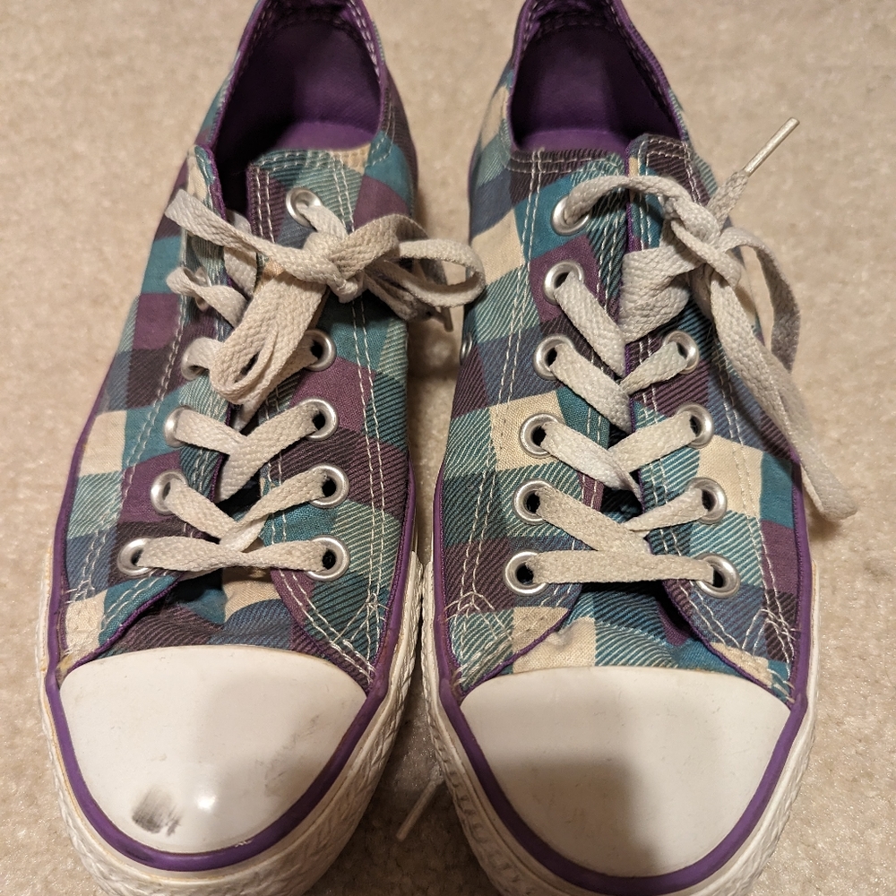 Guc converse sneakers, purple and teal plaid